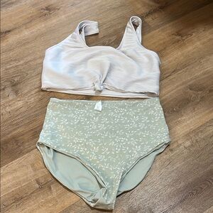 Women's White and Green Floral Swim Set - coral reef